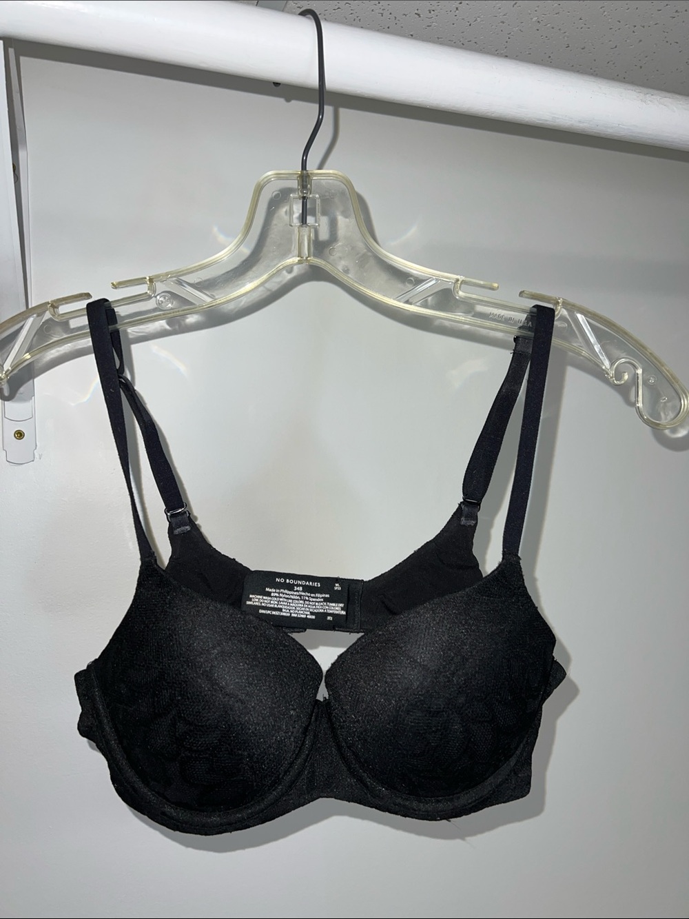 No Boundaries Black Lace Trim Underwire Bra- 34B